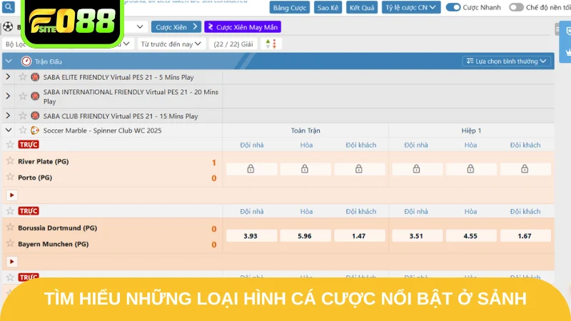 Tìm hiểu những loại hình cá cược nổi bật ở sảnh