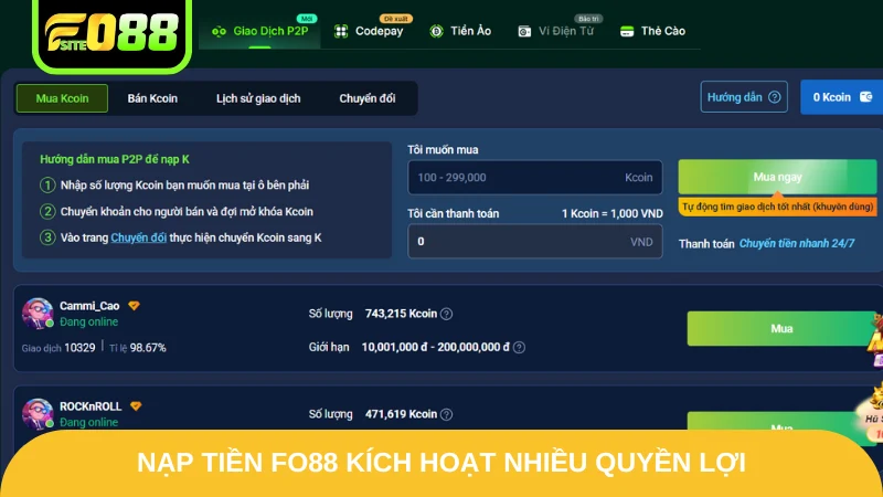 Nạp tiền Fo88 kích hoạt nhiều quyền lợi