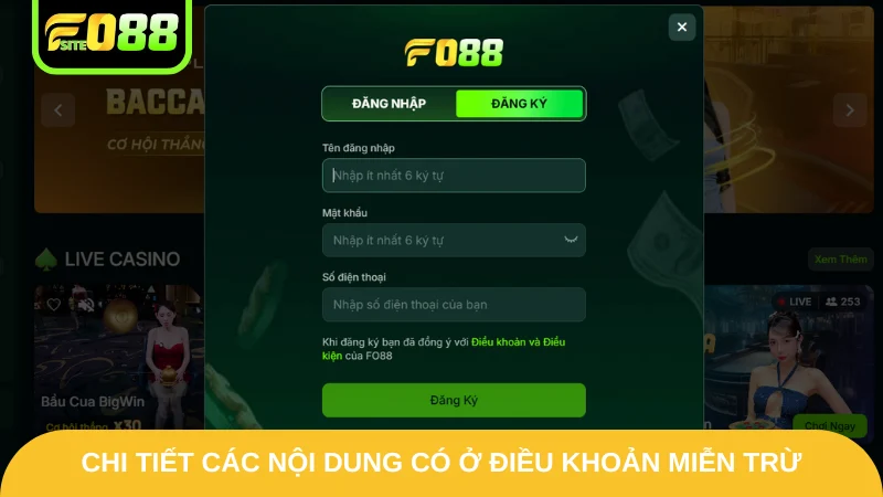 Chi tiết các nội dung có ở điều khoản miễn trừ